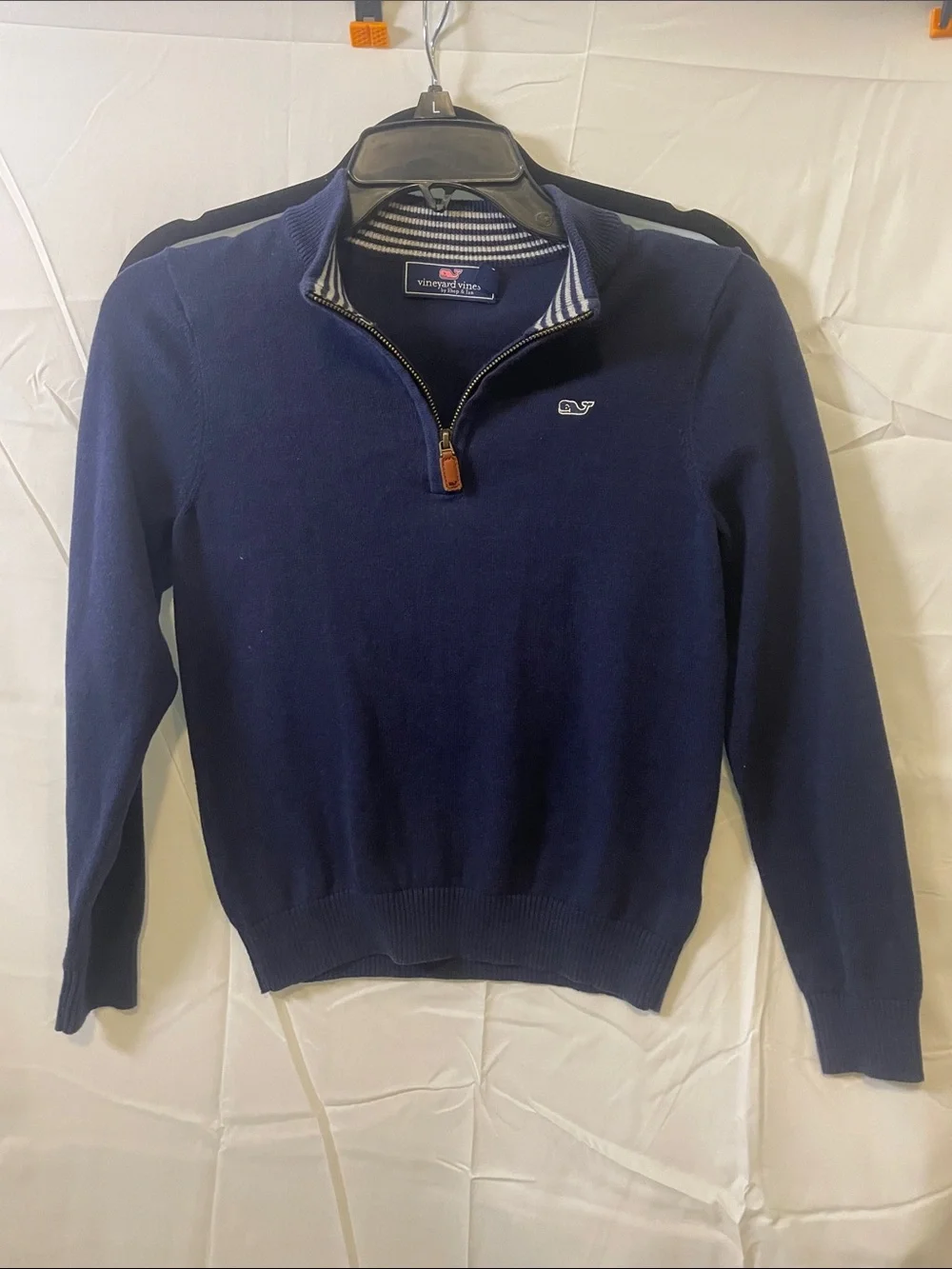 Vineyard Vines boys Navy Half-Zip Sweater with Leather Pull